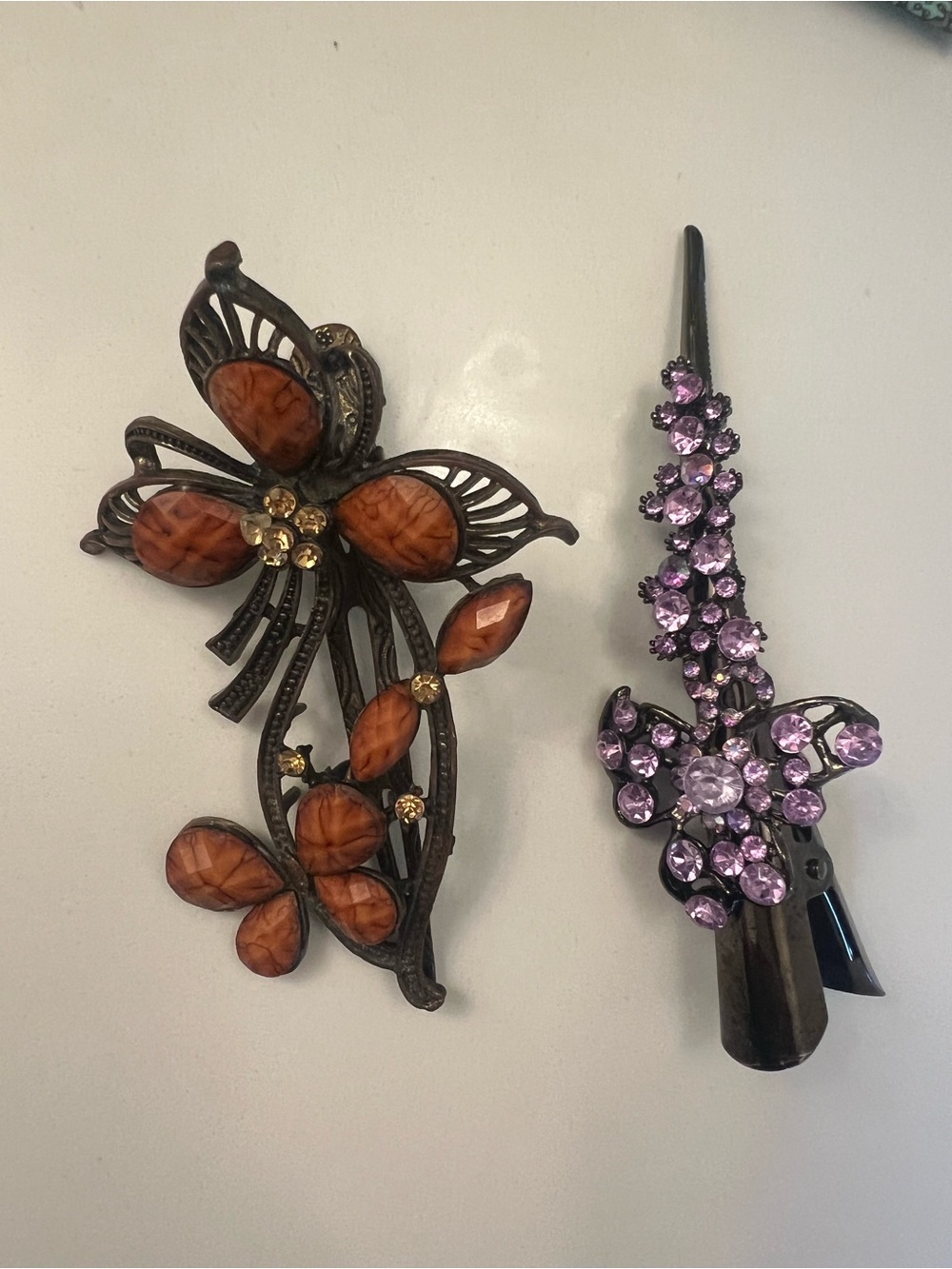 Vintage-Inspired Brown & Purple Floral Hair Clips - Women Jewelry